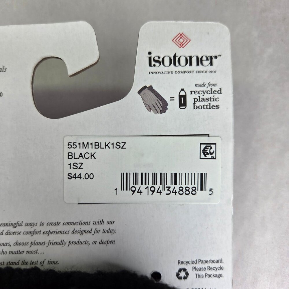 NWT Isotoner Signature Nordic Fair Isle Water Repellent Knit Mittens - Black - Picture 2 of 3